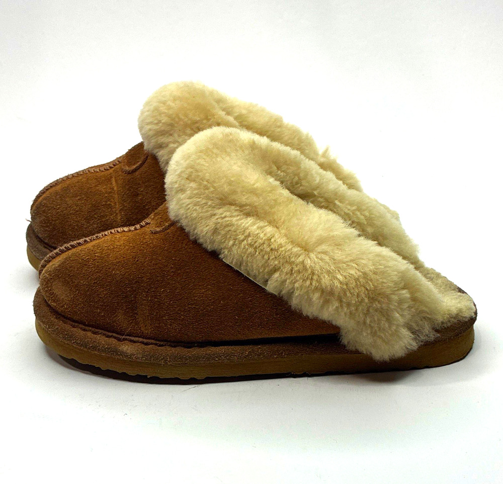 BEARPAW Kids Brown Suede Faux Fur Lined Slip-On Slippers US 3